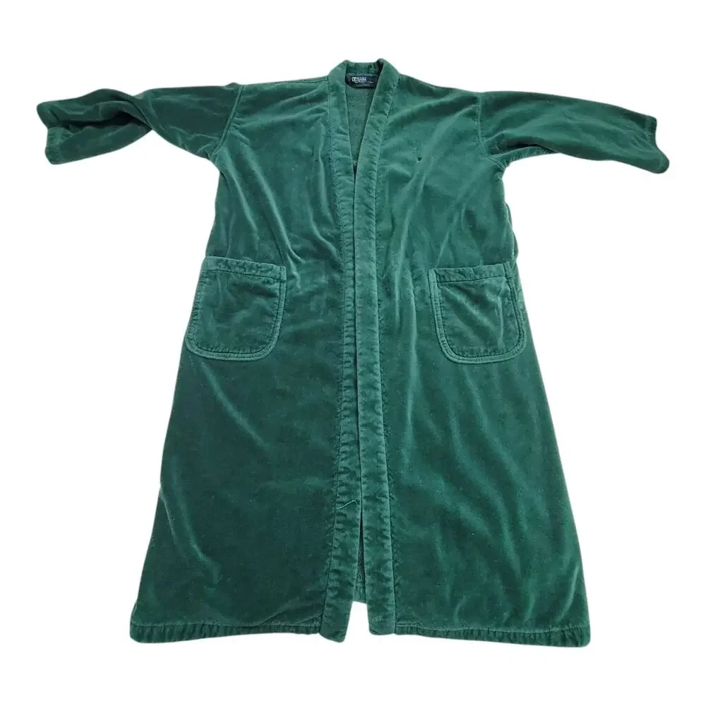 Vintage Polo Ralph Lauren Green Terry Velour Bathrobe Robe Mens OSFA Brazil